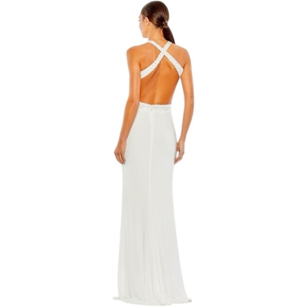 Mac Duggal Cut Out Criss Cross White Beaded Dress Size 12. Style Code 68166. Nwt - Picture 4 of 10